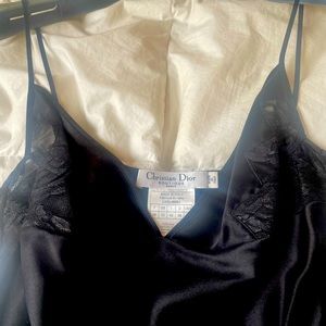 Dior black silk camisole lace slip dress